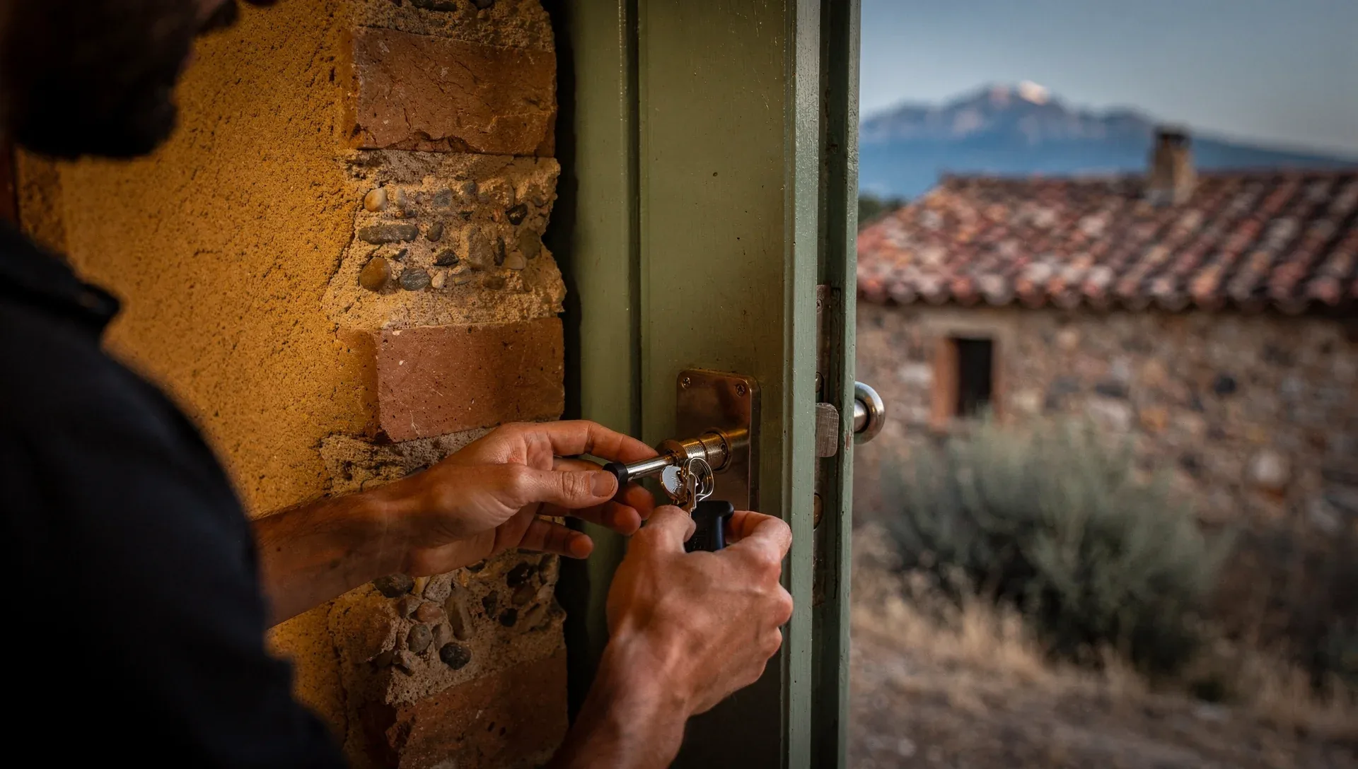 Artisan serrurier au travail sur une serrure à Elne